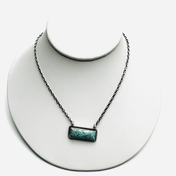 Kingman Turquoise & Sterling Silver Pendant Necklace—Navajo artist Johnny Dixon - Picture 2 of 10